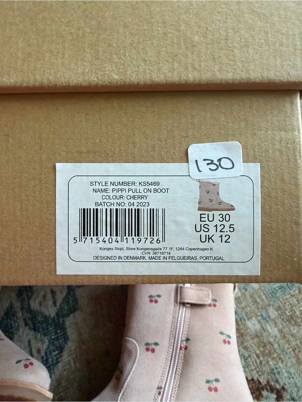 New In Box Konges Slojd Pippi Pull Toddler On Boot - Cherry EU 30/ US 12.5